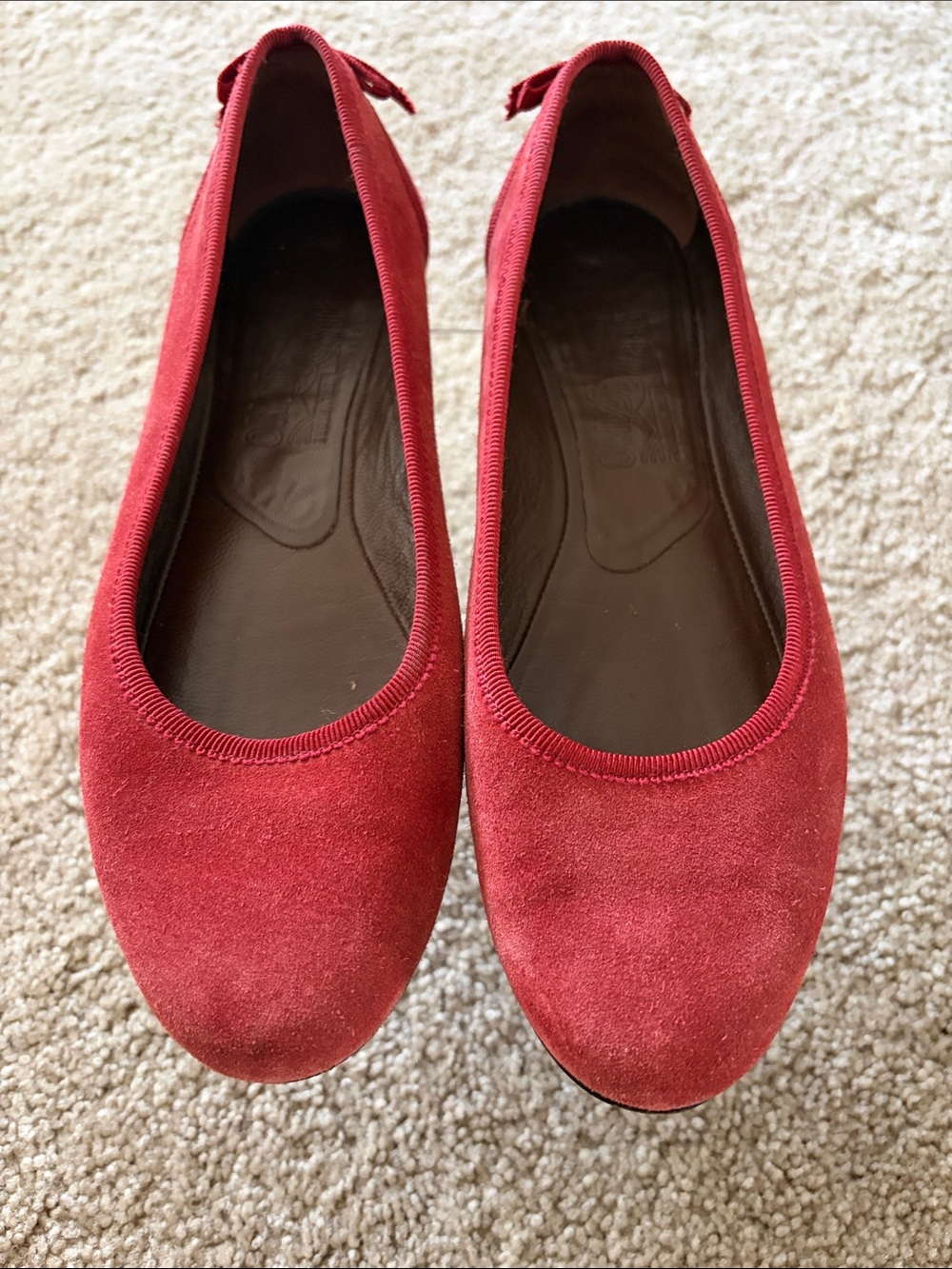 Women's Salvatore Ferragamo Red Suede Round Toe Ballet Flats Size 8